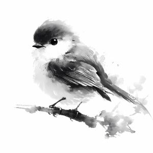 Black & White Little Water Color Bird Print